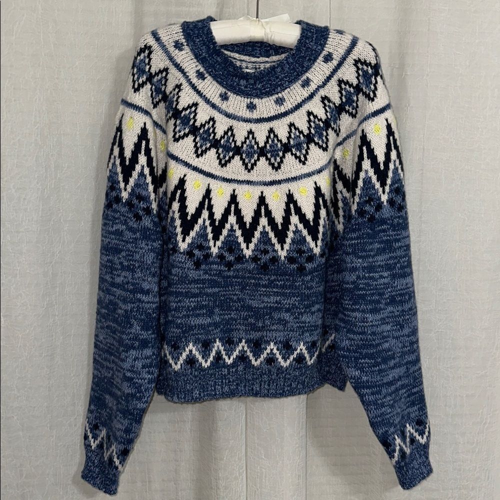 AE XL Blue White Multi Fair Isle Snow Stopper Knit Sweater - Picture 7 of 16